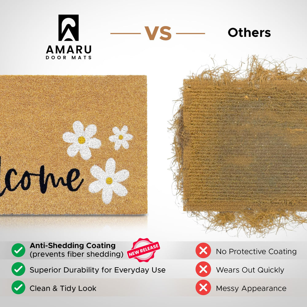 Back view of AMARU DOOR MATS Coir Welcome Mat showing non-slip backing