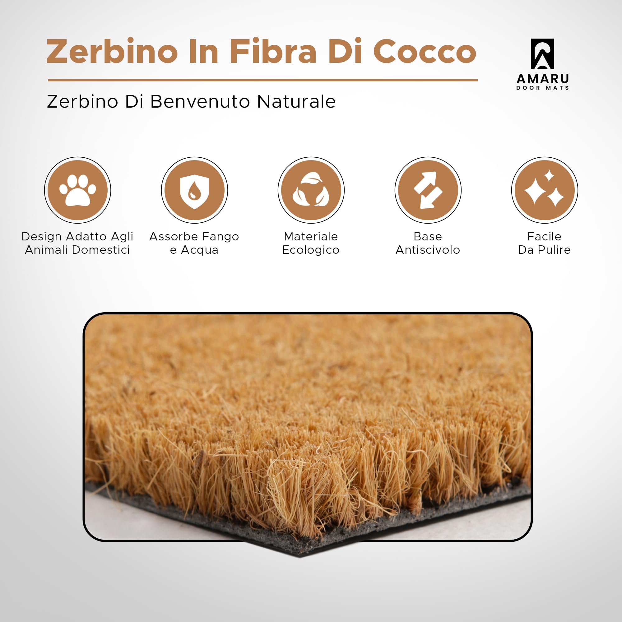 Back view of AMARU DOOR MATS Coir Welcome Mat with non-slip backing