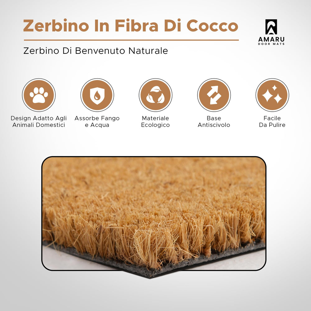 Back view of AMARU DOOR MATS Coir Welcome Mat with non-slip backing