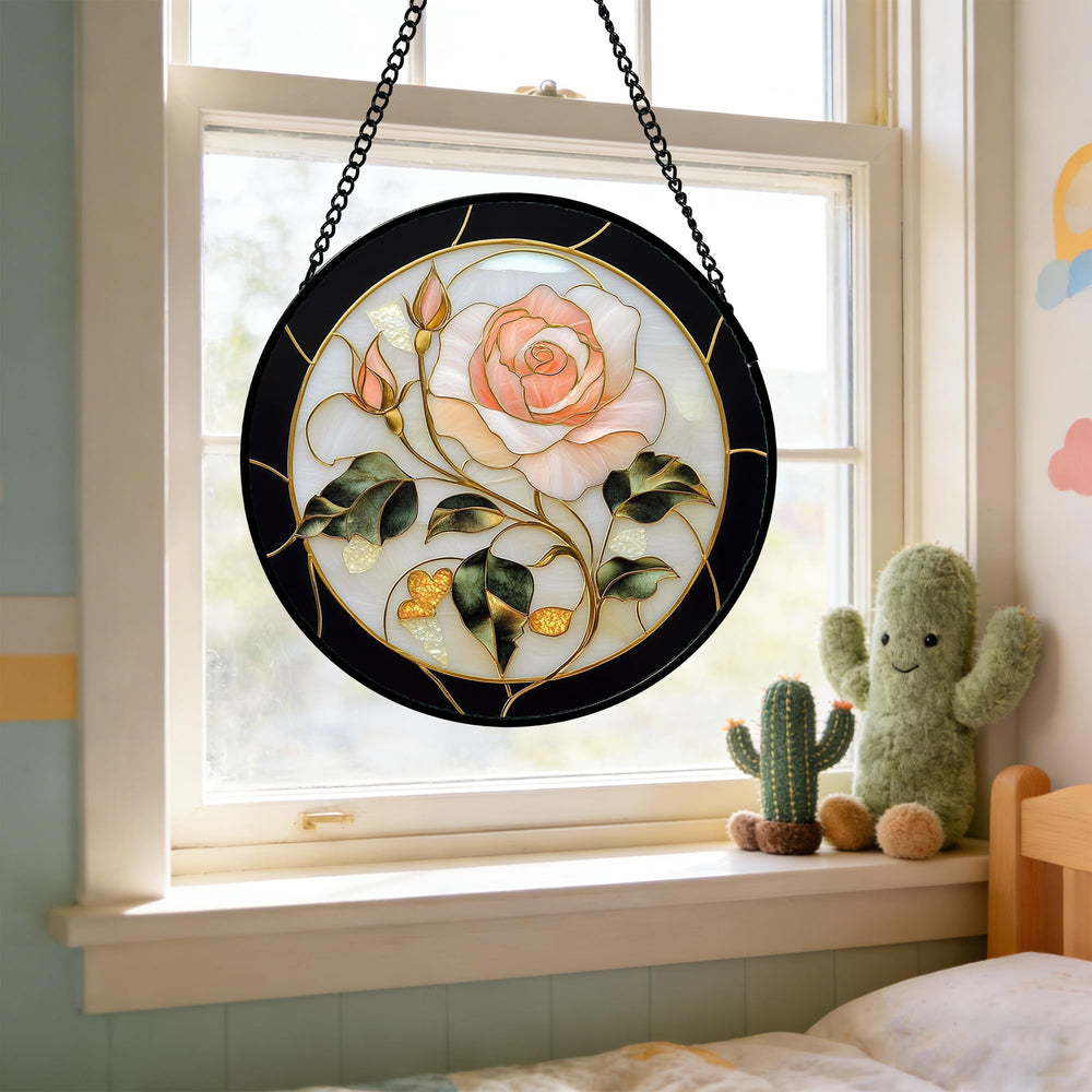 Back view of AMDERVEN stained glass suncatcher