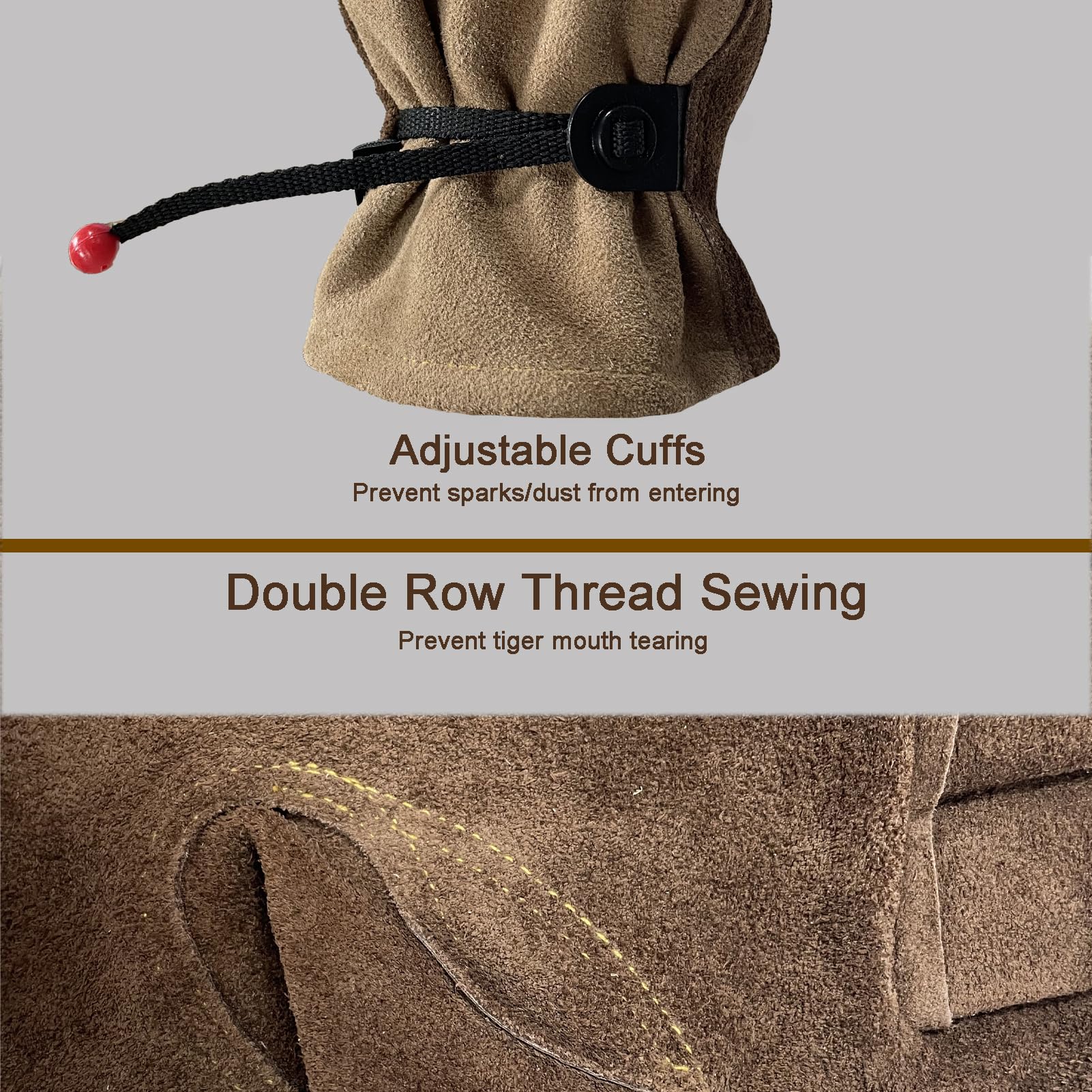 Back view of AOUCHI Leather Work Gloves highlighting the soft cotton lining
