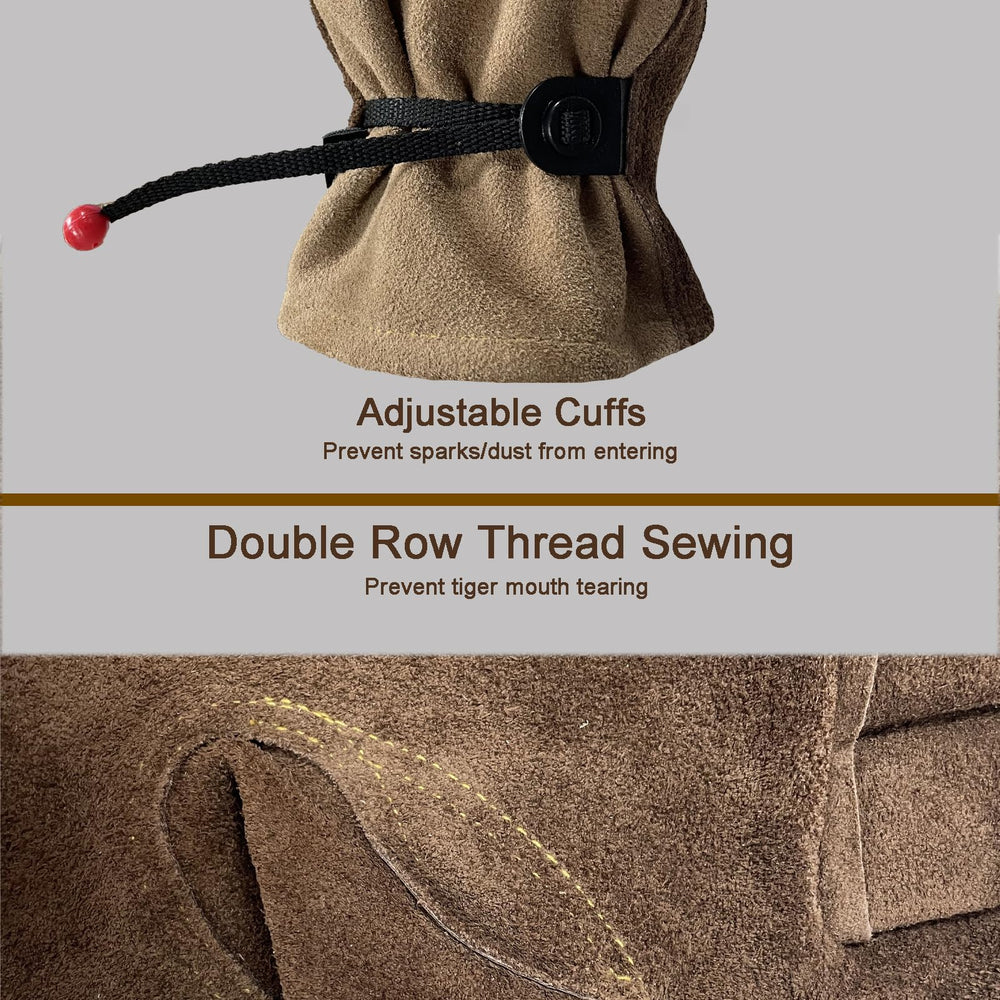 Back view of AOUCHI Leather Work Gloves highlighting the soft cotton lining