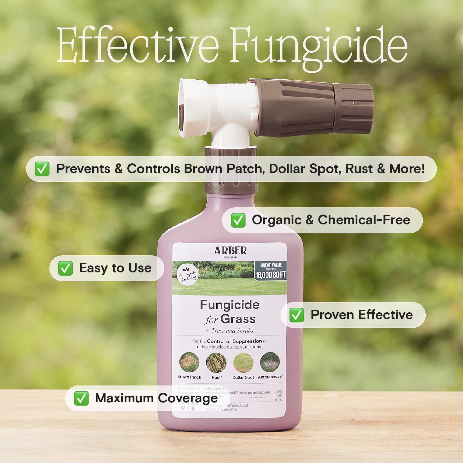 Back view of ARBER Organic Lawn Fungicide RTS 16 oz bottle