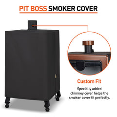 Back view of Arcedo Vertical Smoker Cover installed on smoker