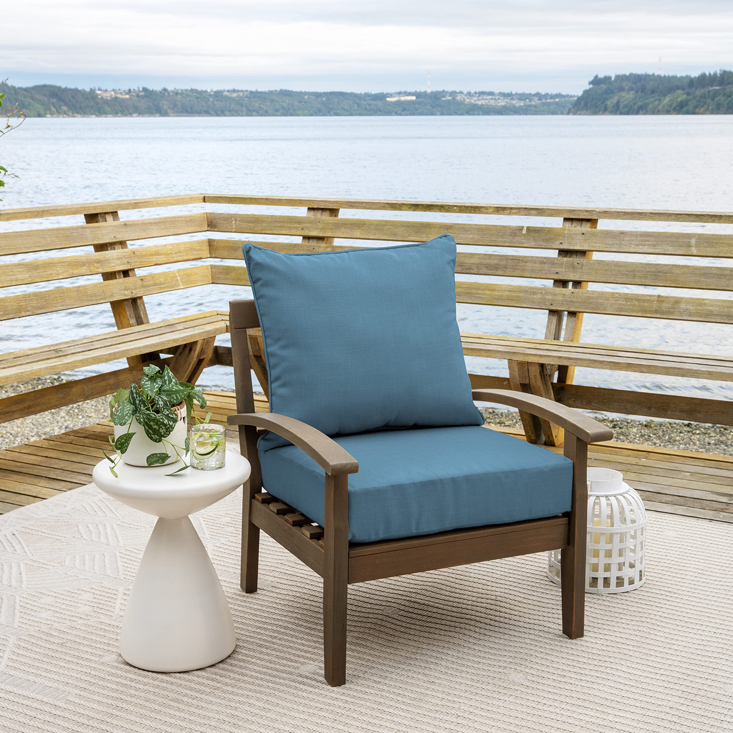 Back view of Arden Outdoor Deep Seat Cushion Set showing thickness