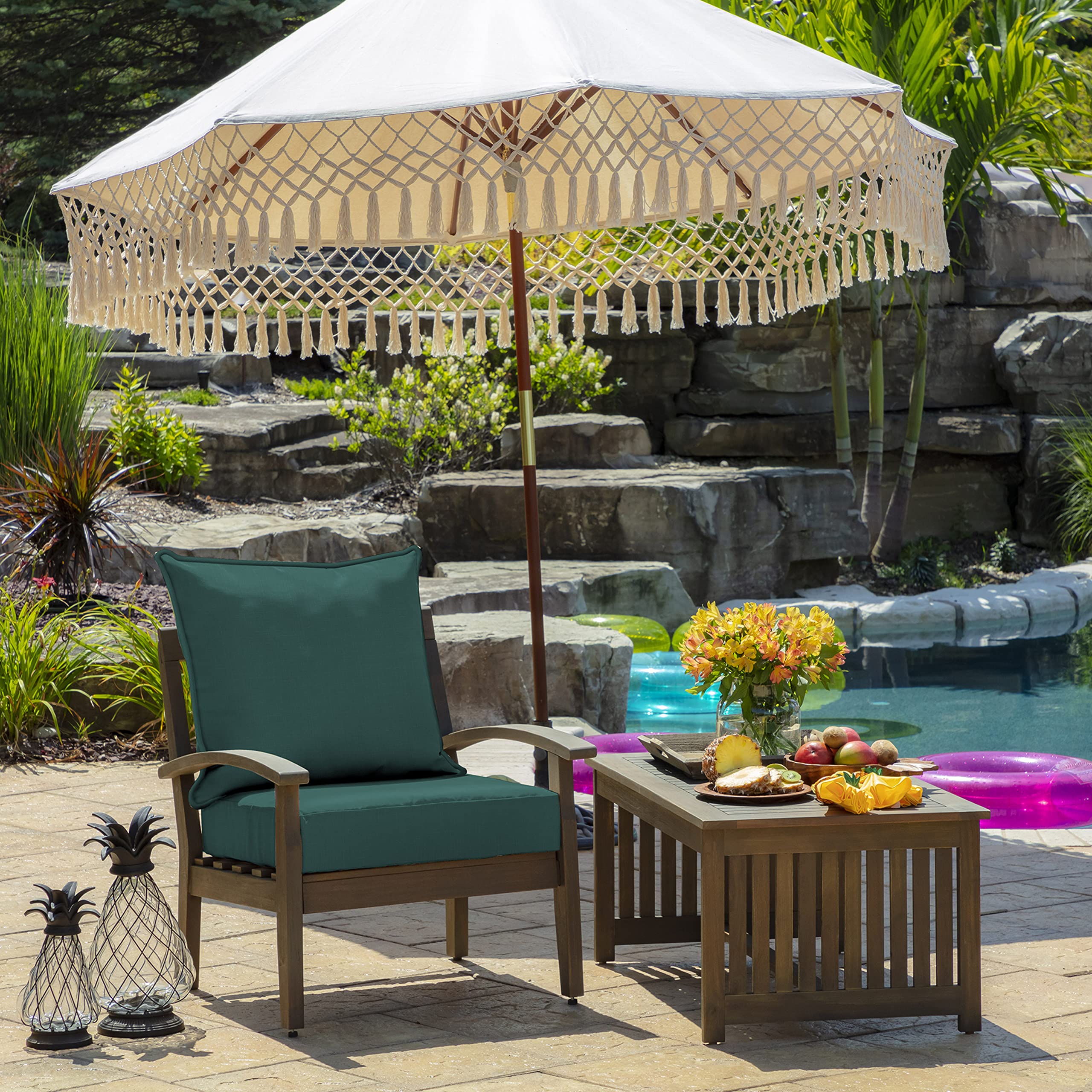 Back view of Arden Outdoor Deep Seat Cushion Set with ties