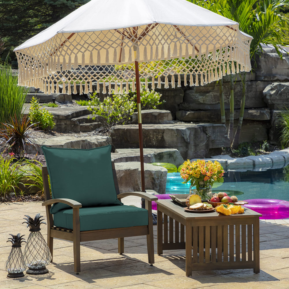 Back view of Arden Outdoor Deep Seat Cushion Set with ties