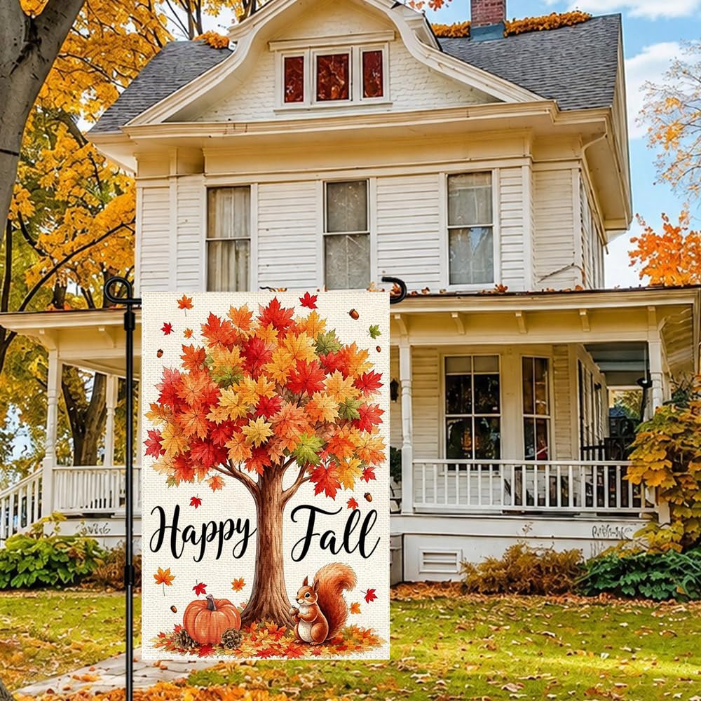 Back view of ARGOOGFG Happy Fall Garden Flag with double-sided printing