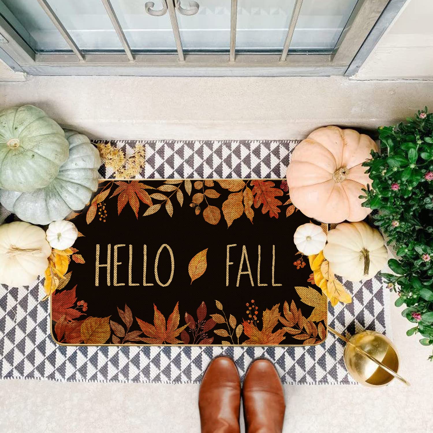 Back view of ARTDMT Hello Fall Maple Leaves Doormat