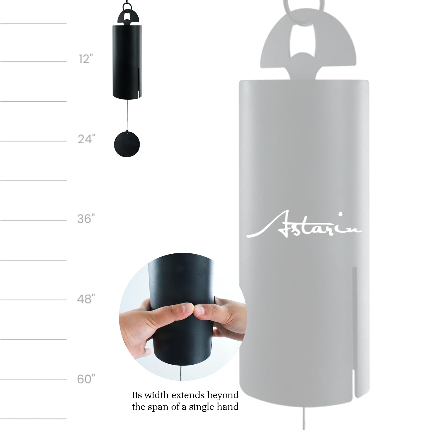 Back view of ASTARIN wind chimes showcasing the hanging mechanism