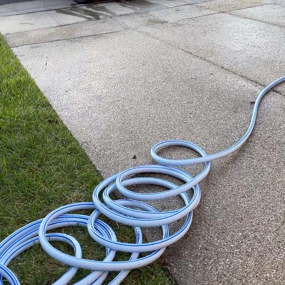 Back view of Atlantic garden hose displaying durable material