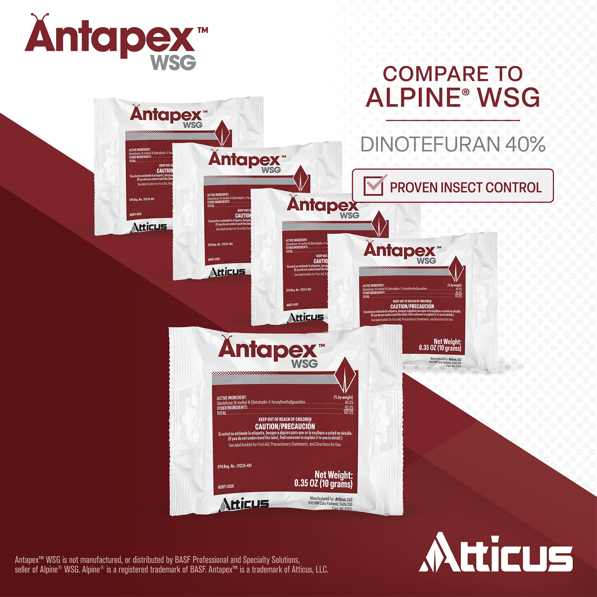 Back view of Atticus Antapex WSG Insecticide packet with instructions