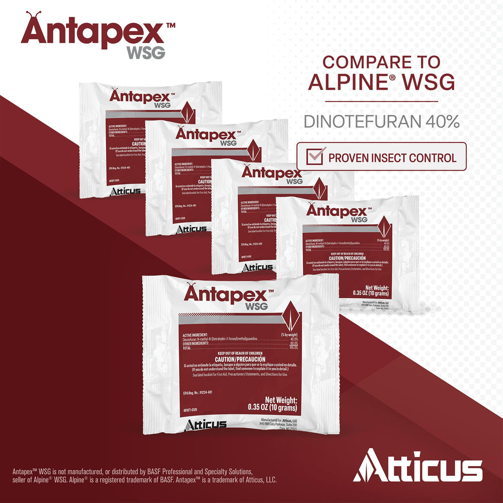 Back view of Atticus Antapex WSG Insecticide packet with instructions