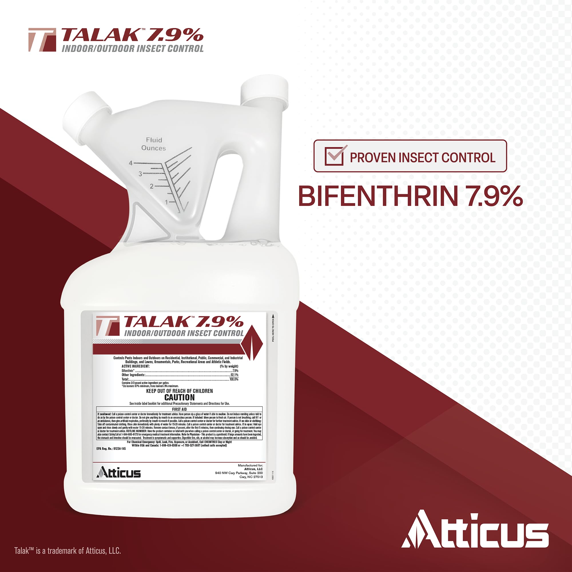 Back view of Atticus Talak 7.9% Insecticide Concentrate 1-gal bottle