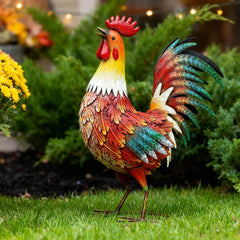 Back view of Autodaya Metal Rooster Yard Decor