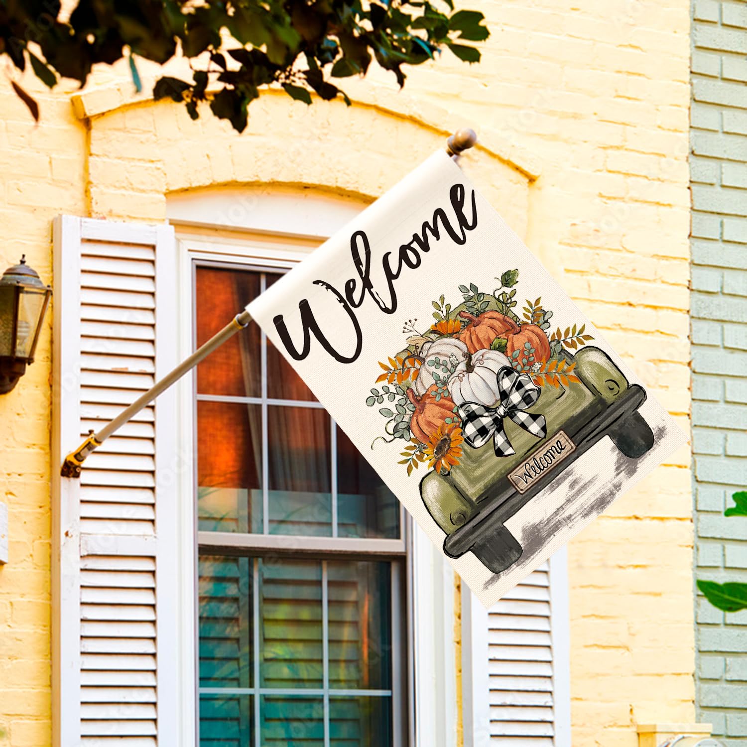 Back view of AVOIN colorlife Fall House Flag showing double-sided design