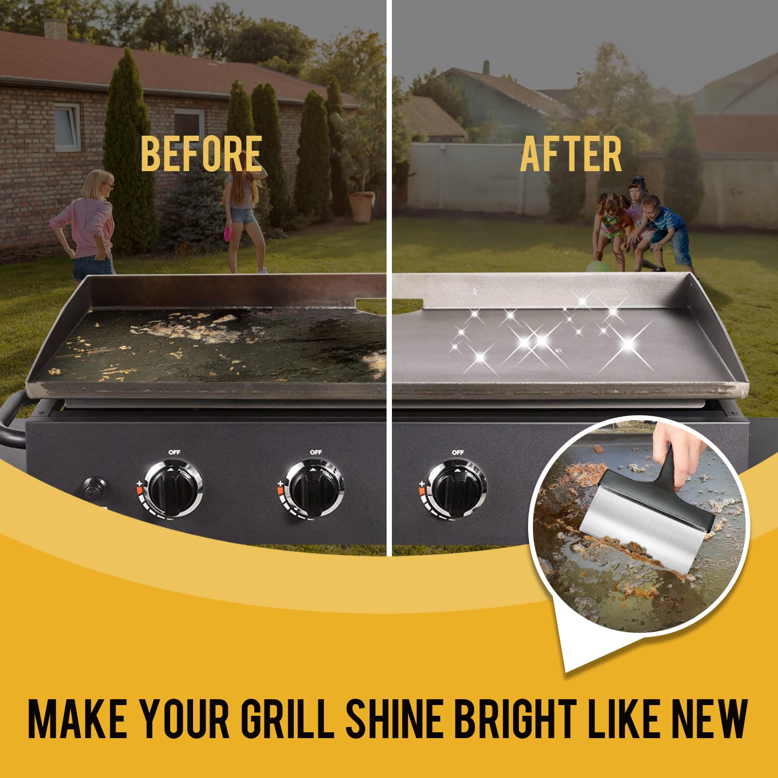 Back view of AWEASROY Heavy Duty Griddle Scraper