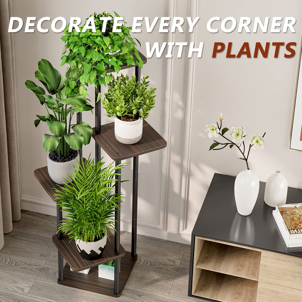 Back view of AZERPIAN 5 Tier Tall Plant Stand showing stability features