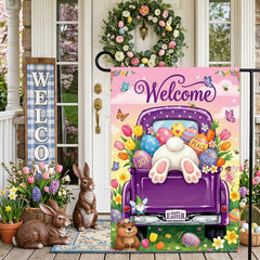 Back view of BANANABROTHER Easter Garden Flag double-sided design