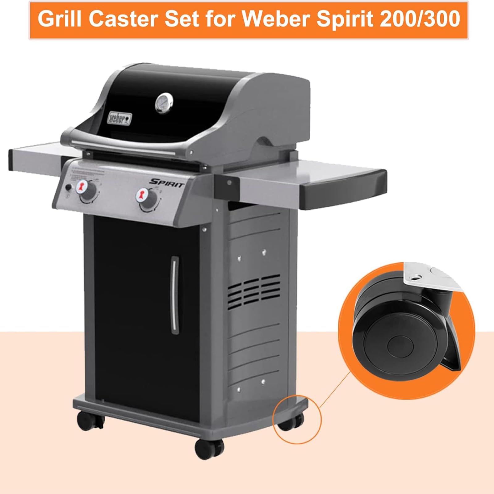 Back view of BBQ Future locking caster wheel