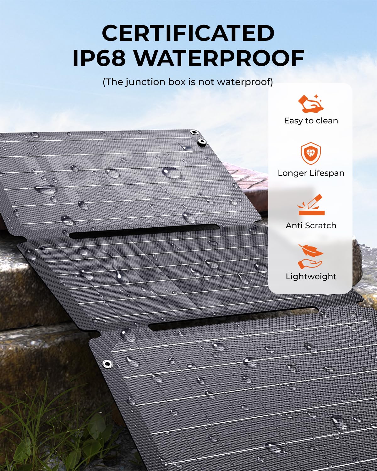 Back view of BigBlue 30W Solar Panel with carabiners