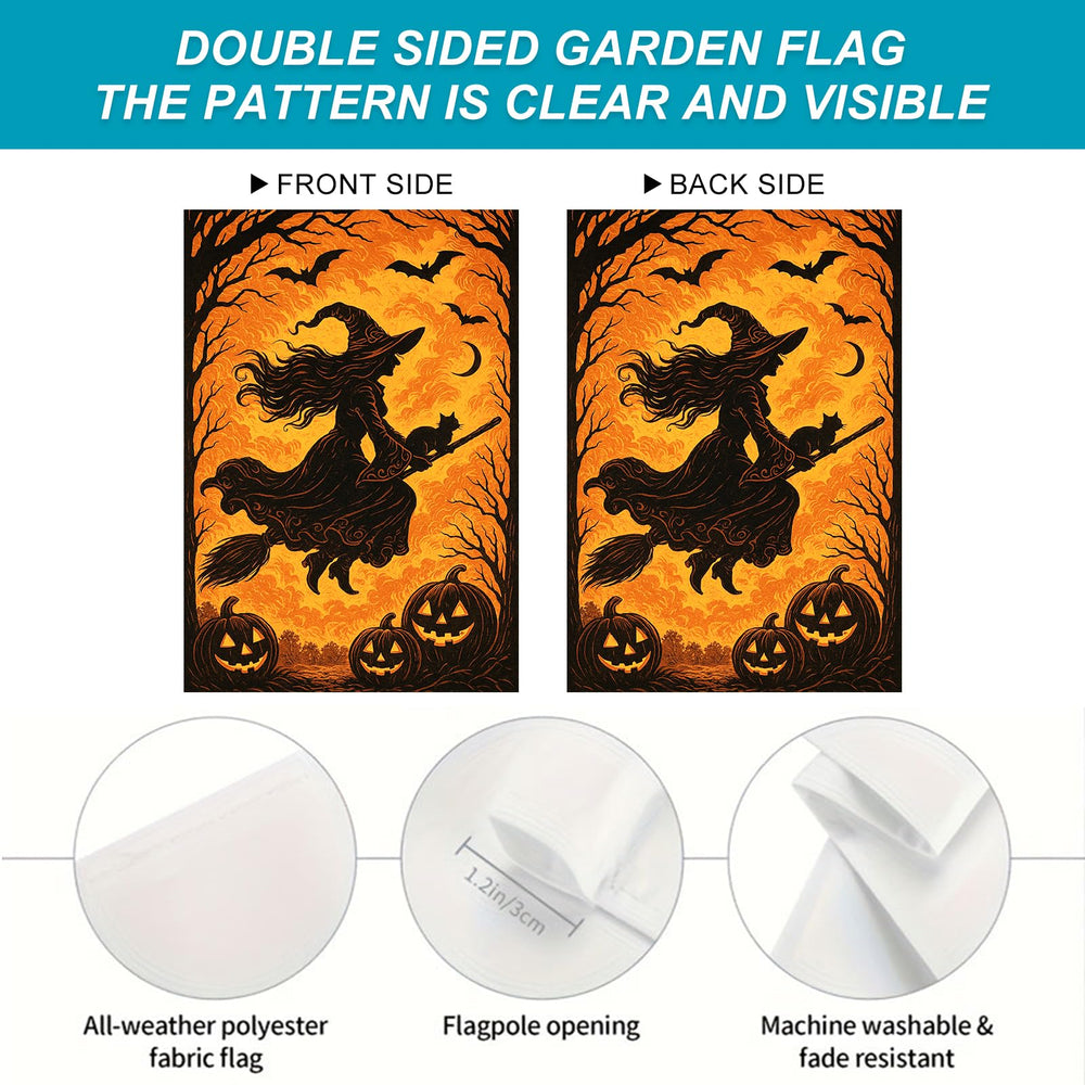Back view of BlissYard Flying Witch Halloween Garden Flag