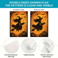 Back view of BlissYard Flying Witch Halloween Garden Flag