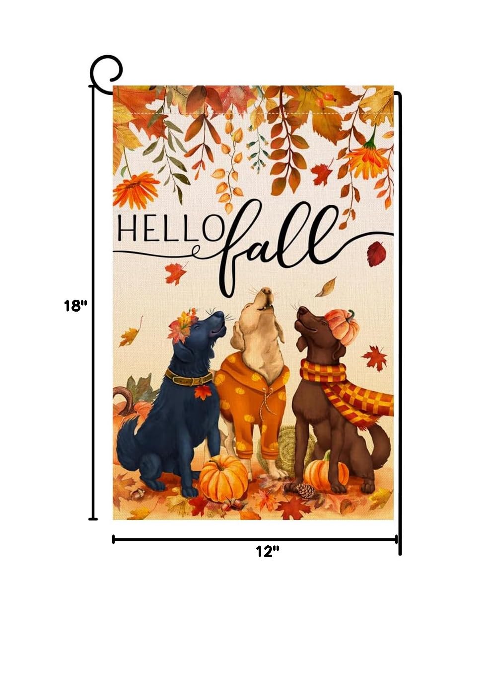 Back view of BLKWHT Fall Dog Garden Flag showing double-sided print