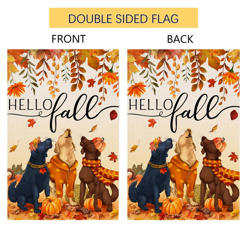Back view of BLKWHT Fall Dog House Flag