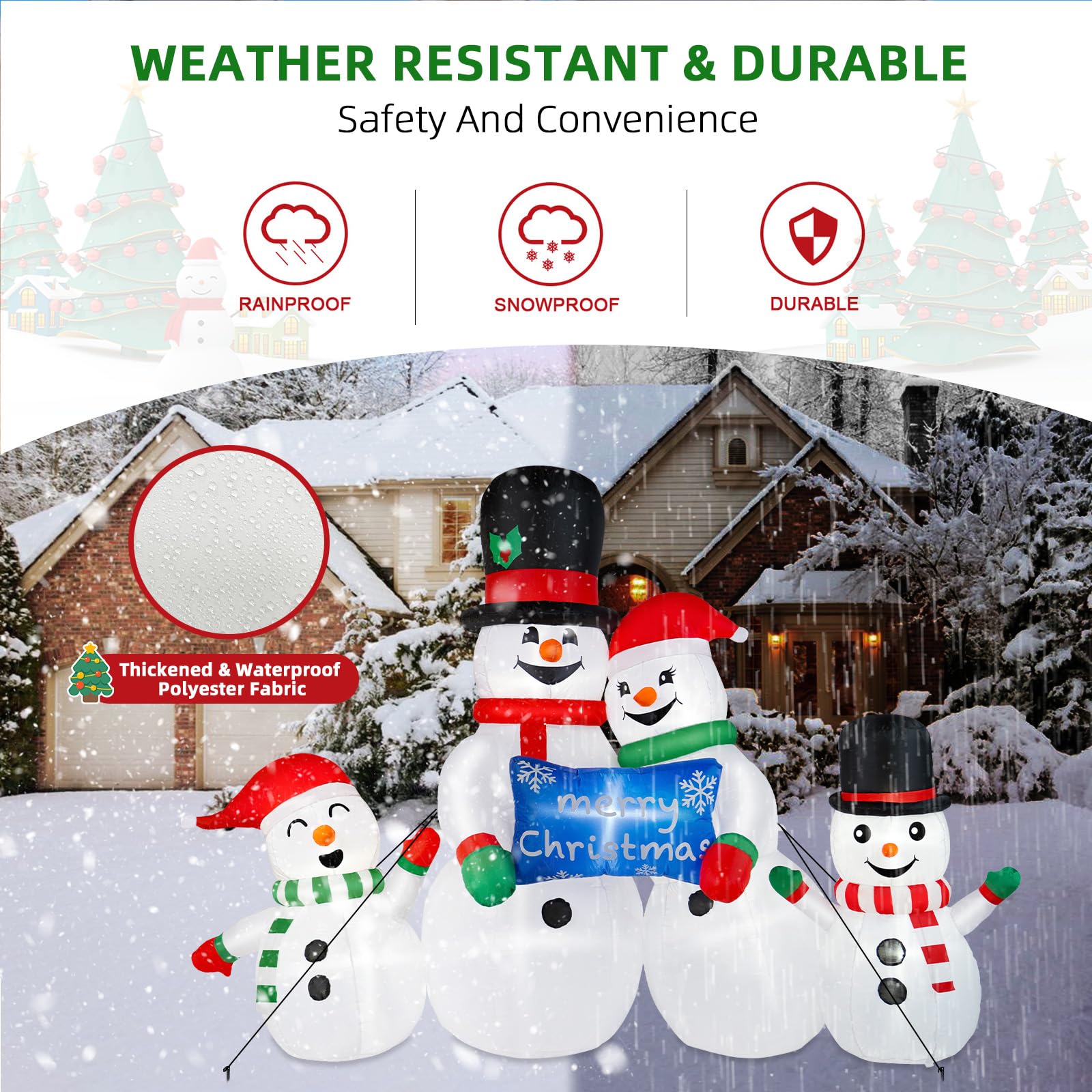 Back view of BRDJade Christmas inflatable with air blower