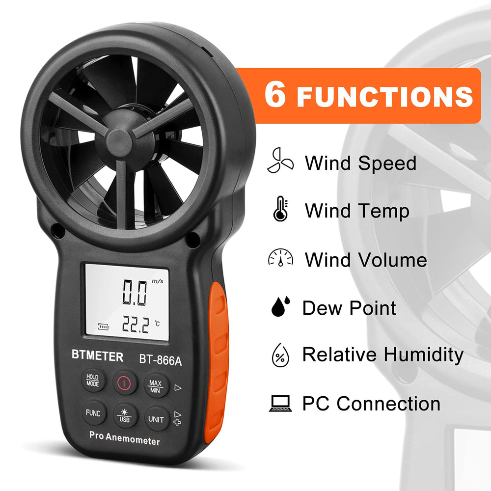 Back view of BTMETER 866A Anemometer with USB connection