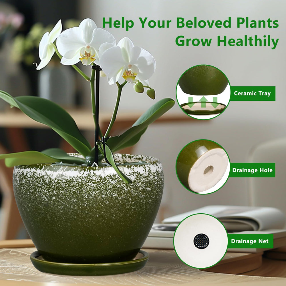 Back view of Ceramicfor 6 Inch Dark Green Planter Pot