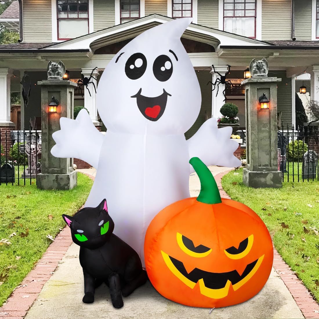 Back view of COMIN Halloween inflatable ghost in a garden
