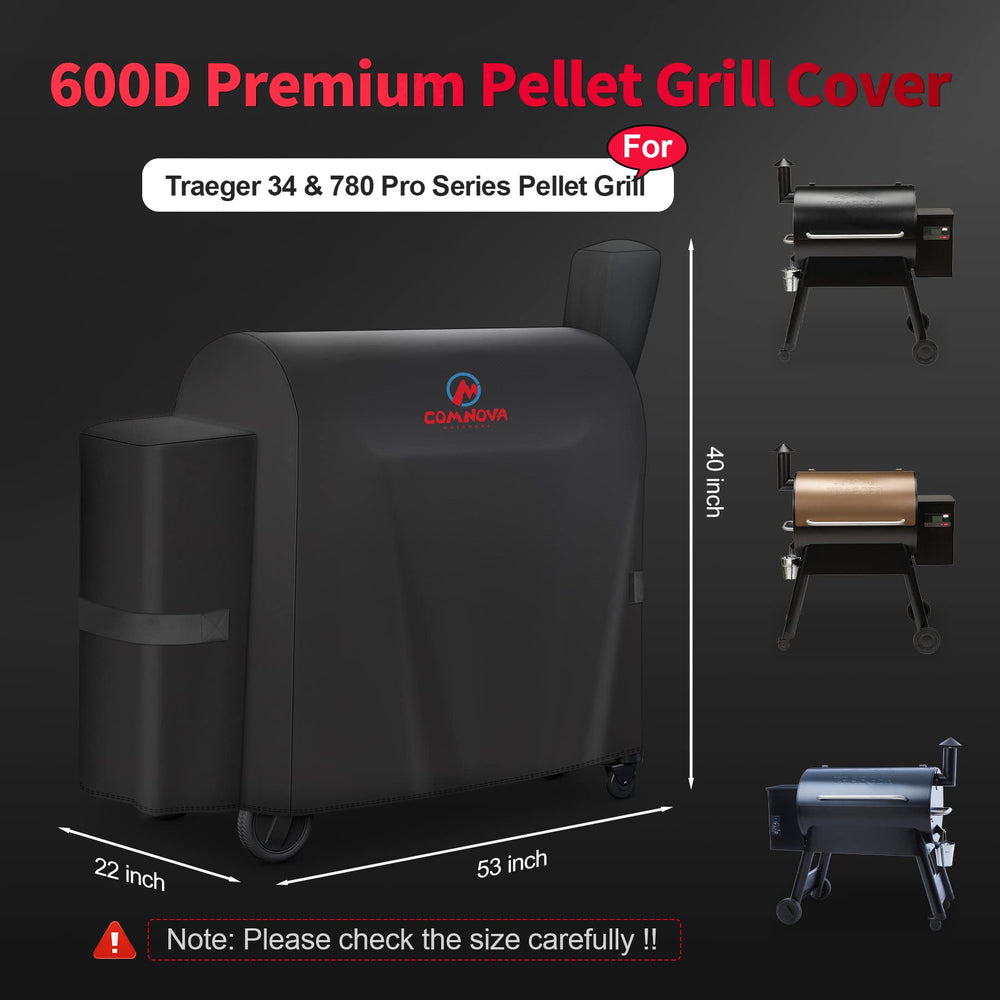 Back view of Comnova 600D Grill Cover showing adjustable Velcro straps