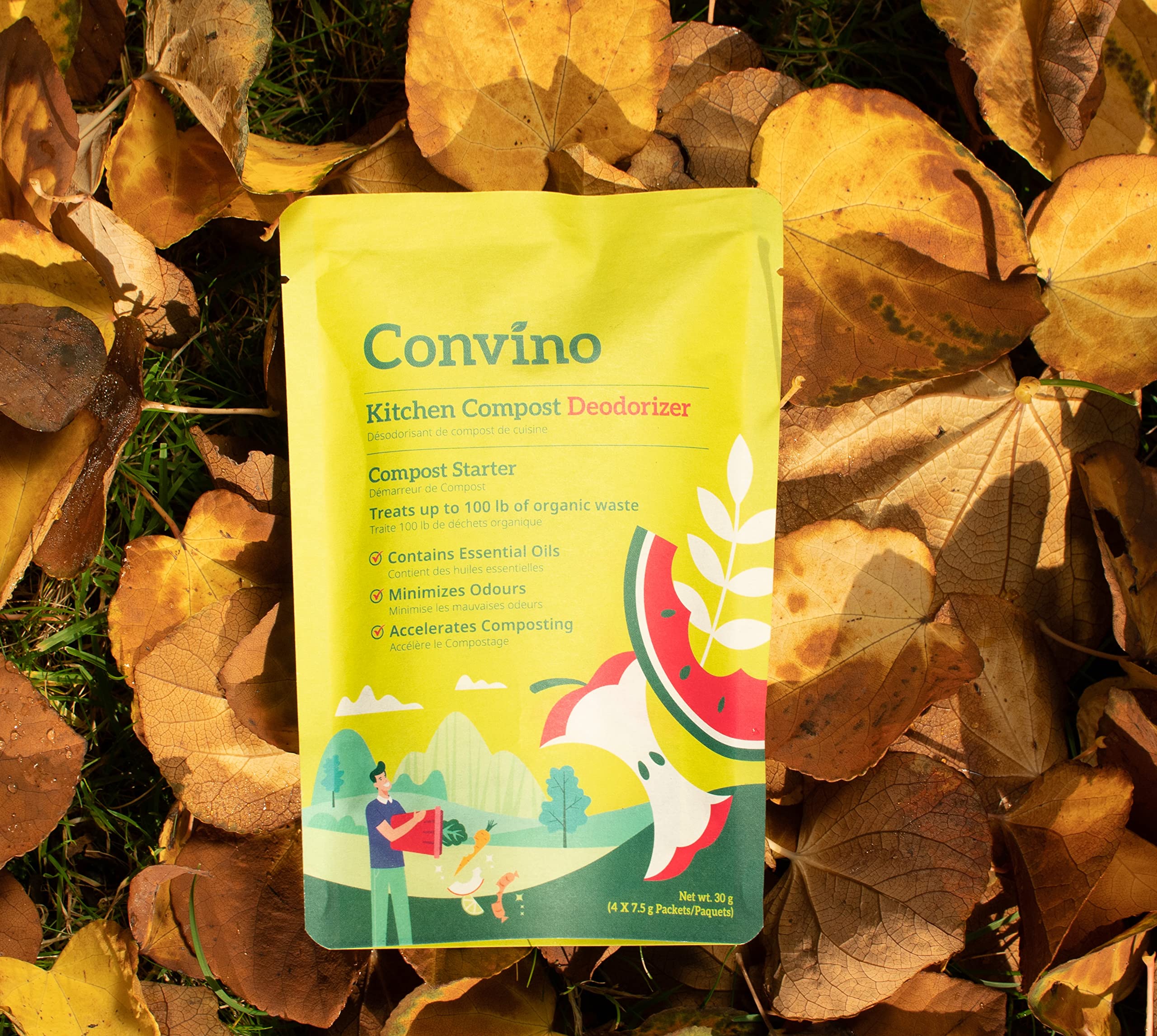 Back view of Convino Compost Starter package