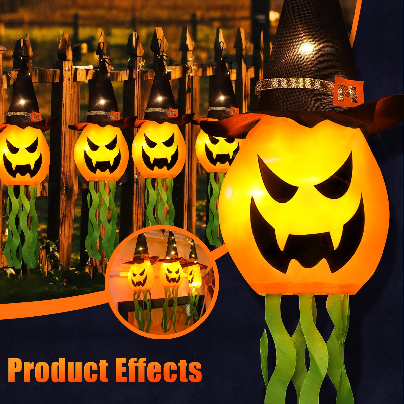 Back view of Cuorung Halloween lighted pumpkin witch hat