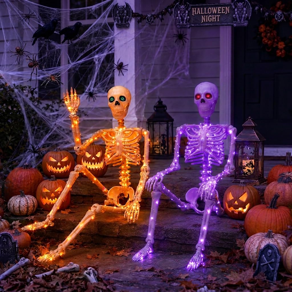 Back view of daboot Halloween skeleton with hanging rings