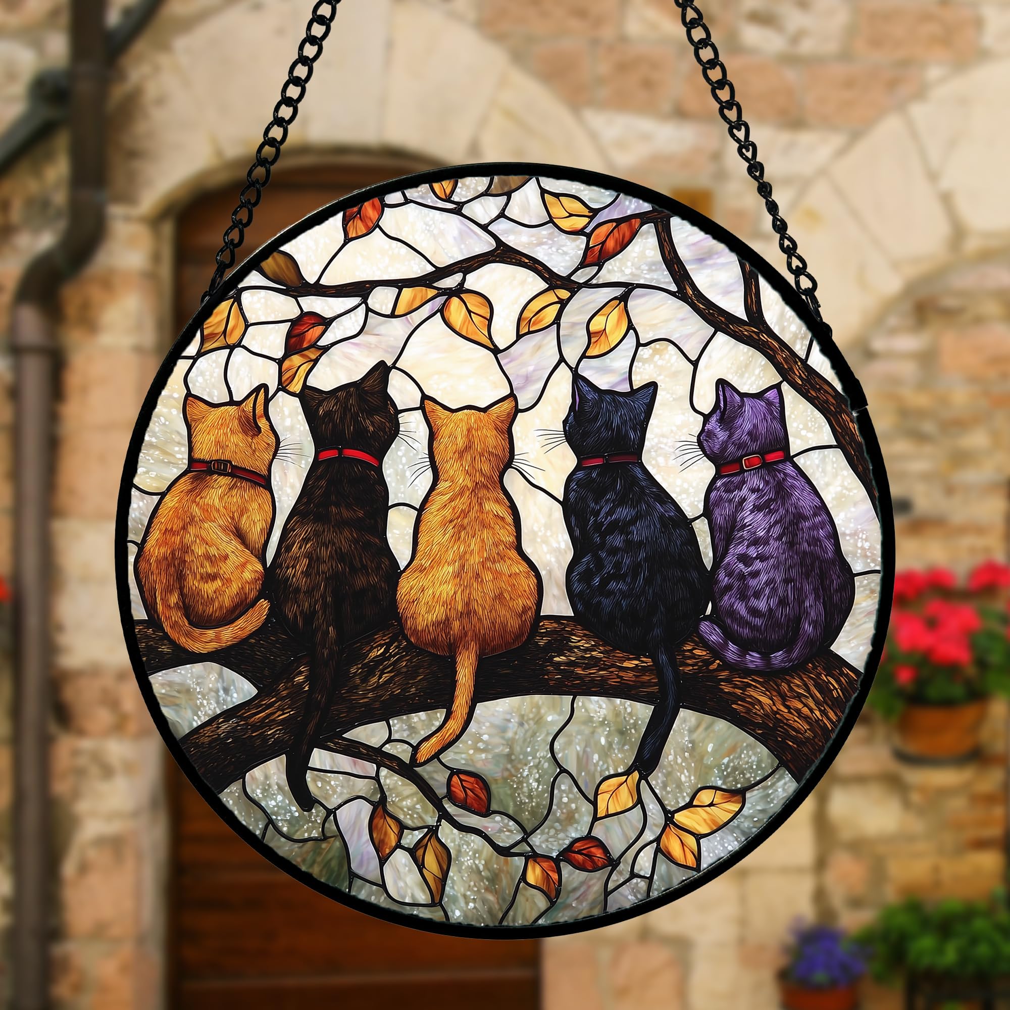Back view of DASTOLL stained glass suncatcher