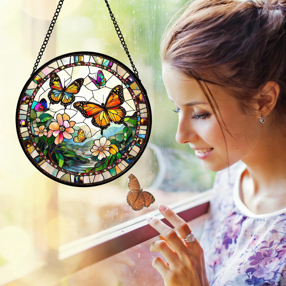 Back view of DASTOLL stained glass suncatcher