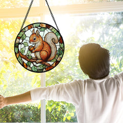 Back view of DASTOLL stained glass suncatcher with metal chain