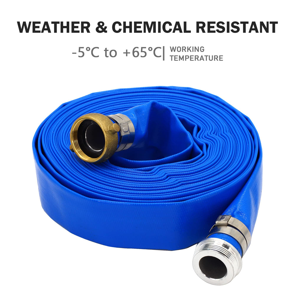 Back view of DAVCO Pool Backwash Hose with fittings attached