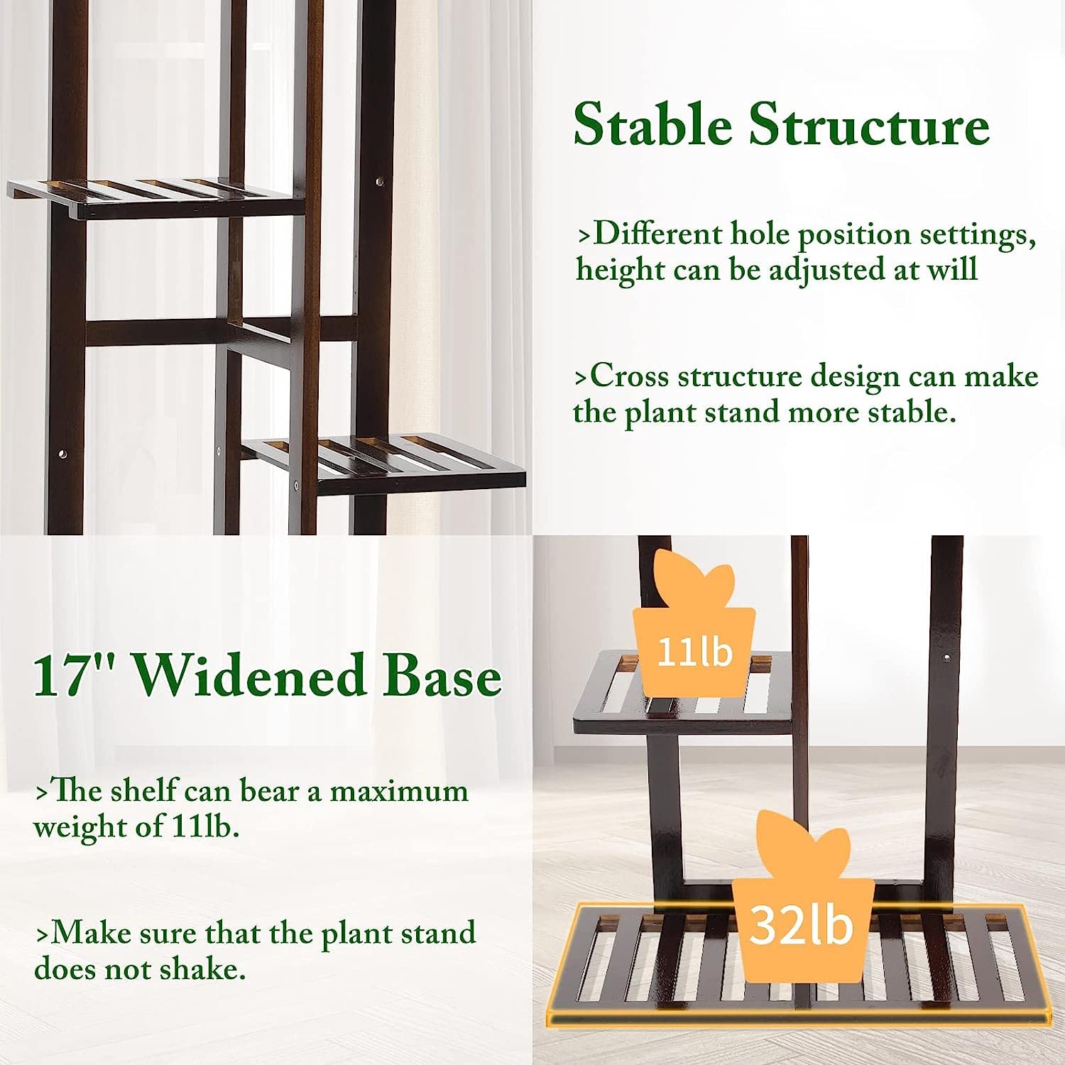 Back view of DolceLuna Plant Stand showing bamboo construction