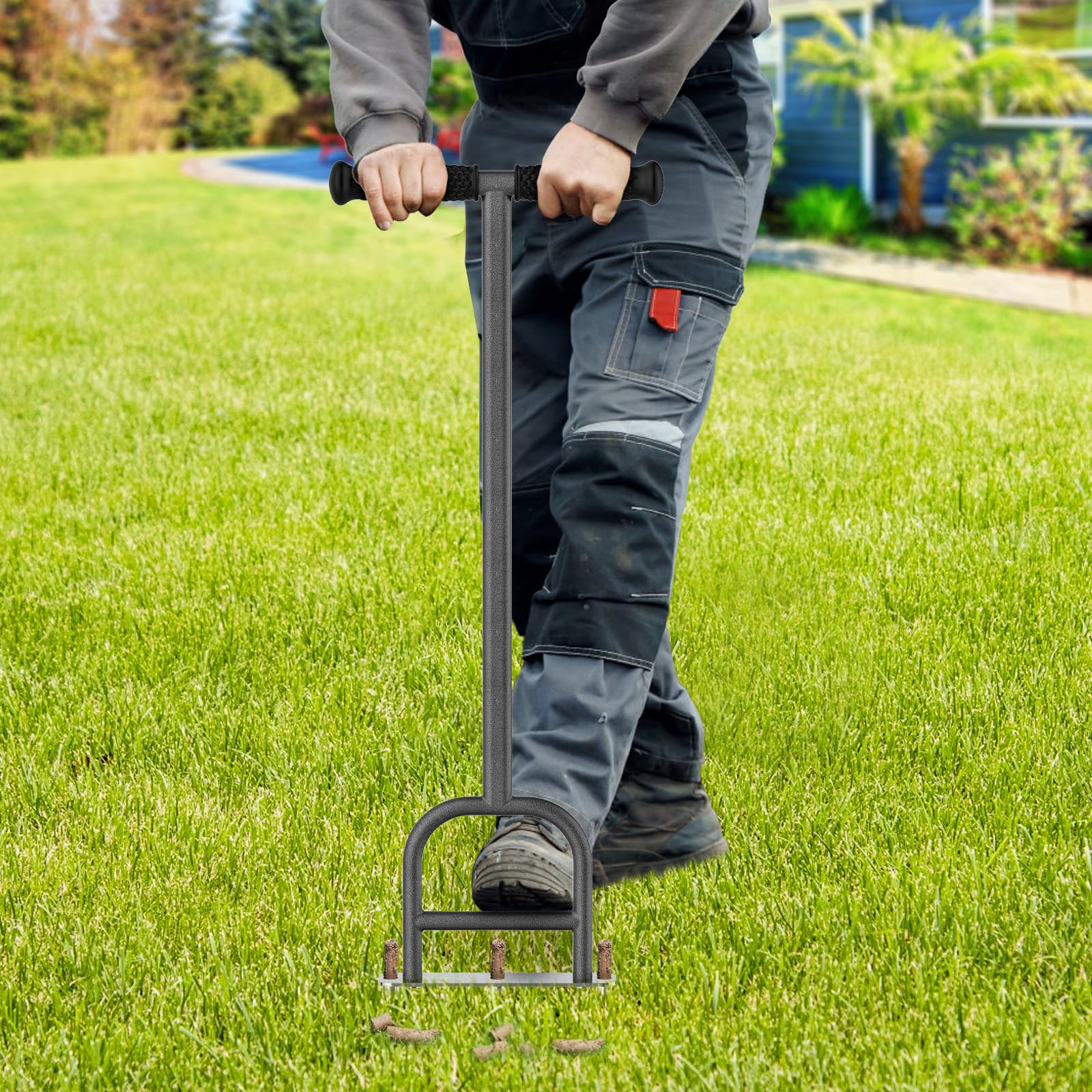 Back view of Dolibest Lawn Coring Aerator highlighting the powder-coated finish