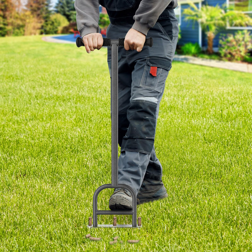 Back view of Dolibest Lawn Coring Aerator highlighting the powder-coated finish