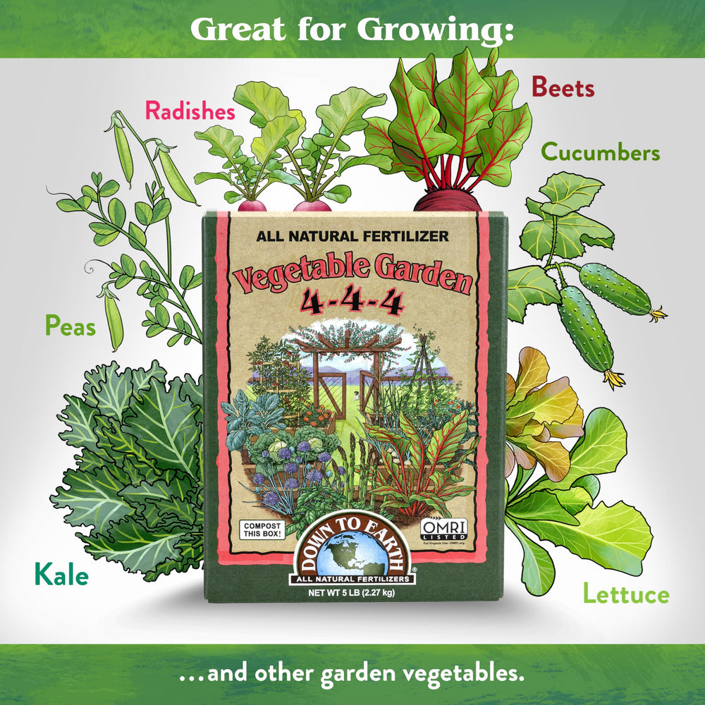 Back view of Down To Earth All Natural Fertilizers packaging