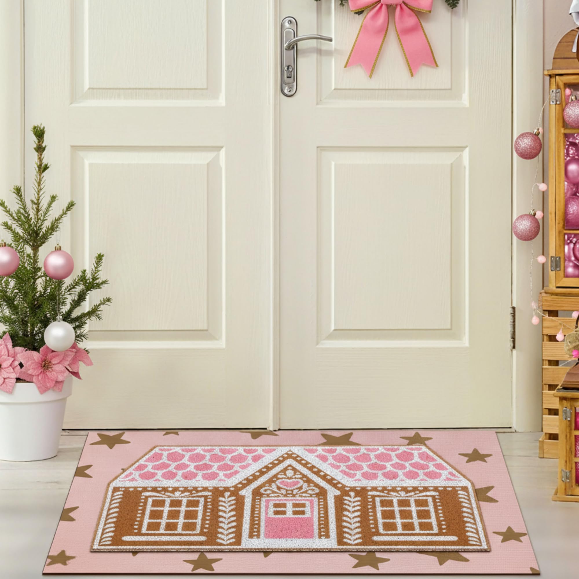 Back view of Drydiet Gingerbread Front Door Mat showing non-slip rubber backing