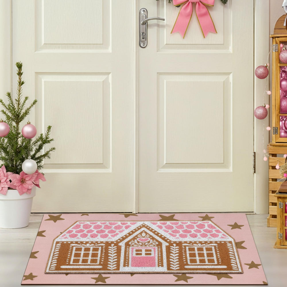 Back view of Drydiet Gingerbread Front Door Mat showing non-slip rubber backing