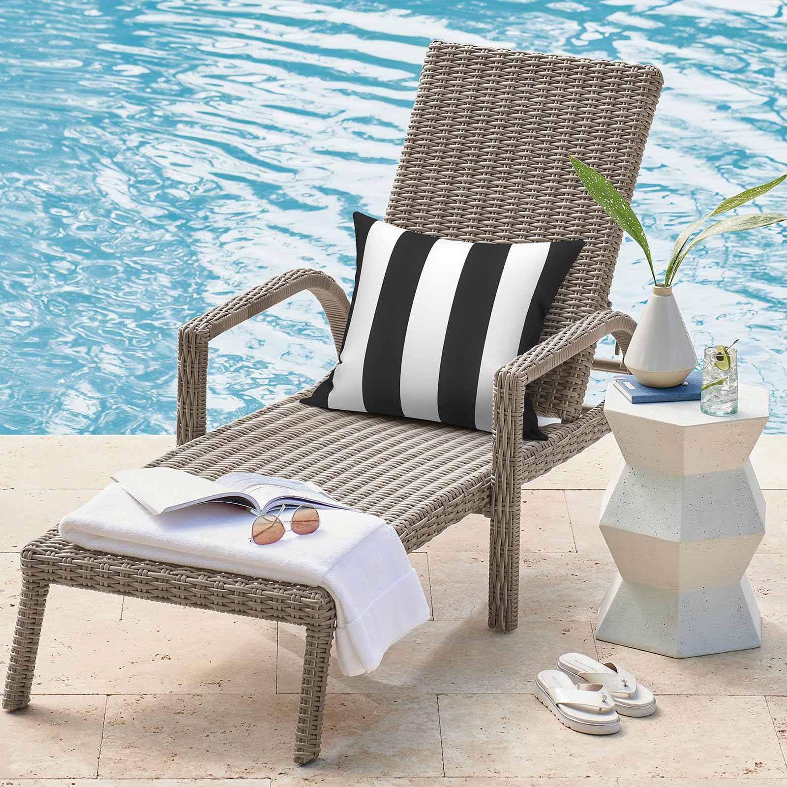 Back view of DYTXIII 18x18 outdoor pillow cover in Cabana Black