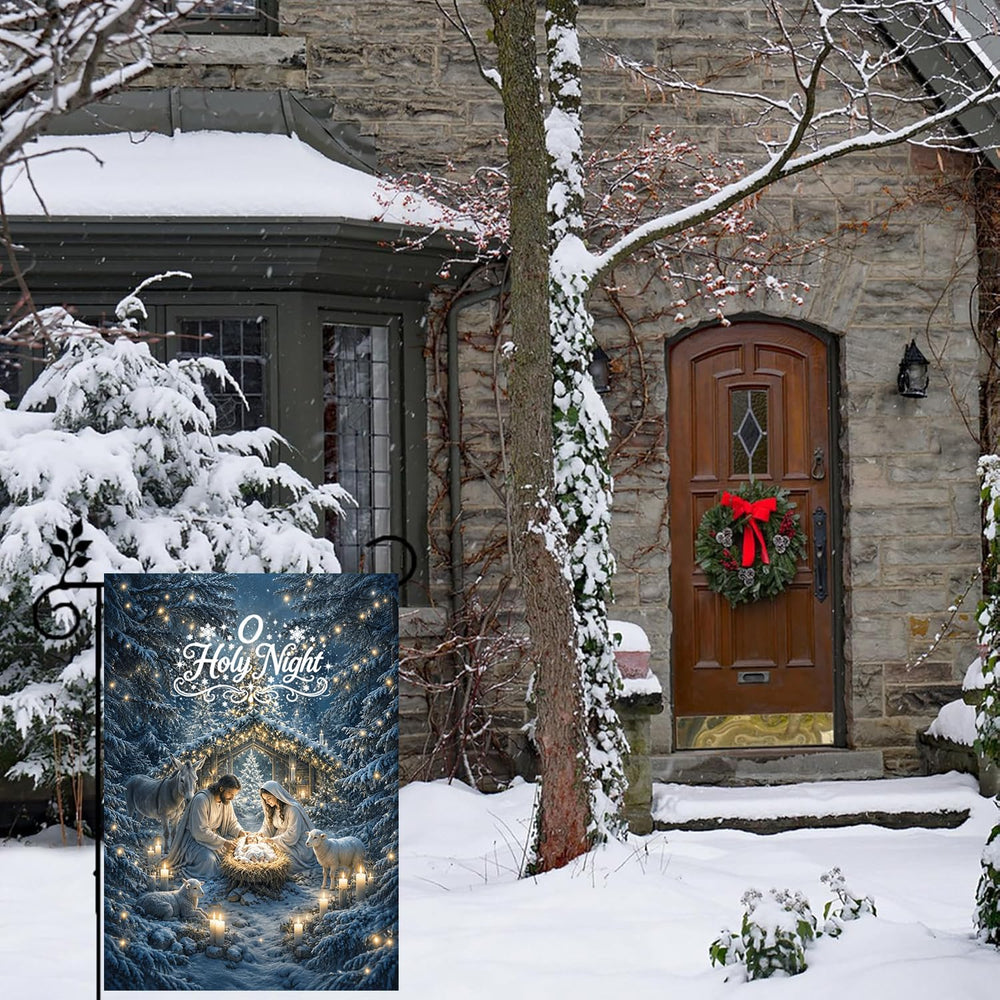 Back view of DZGlobal Christmas Nativity Garden Flag