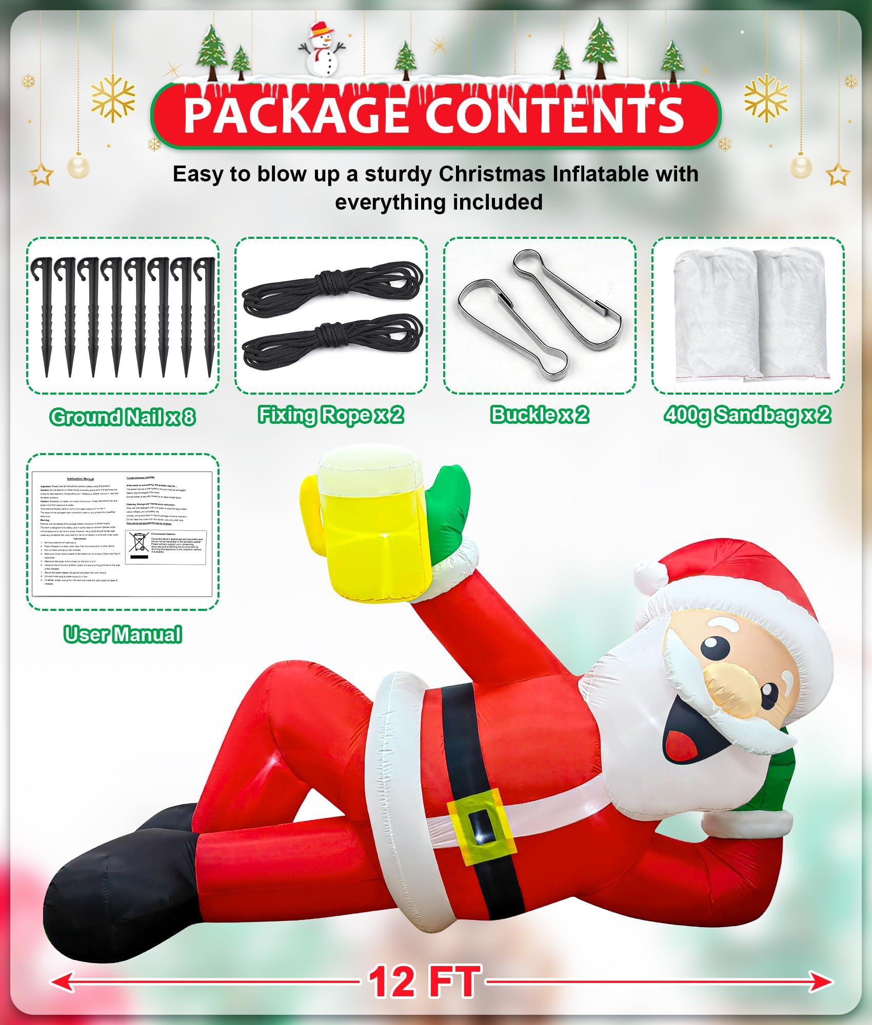 Back view of EAONE Inflatable Santa with fan